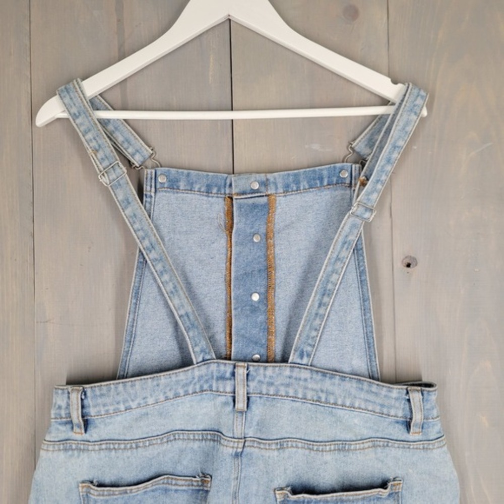 PacSun Denim Overall Dress Women L Light Wash Blue Button Front Pinafore Mini - Picture 5 of 10